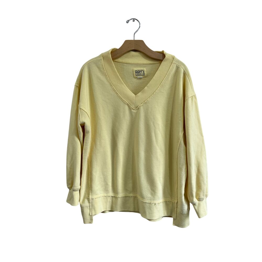 Pink Rose Yellow V Neck Sweater S Soft Relaxed‎ Cozy Lived In Casual Chic